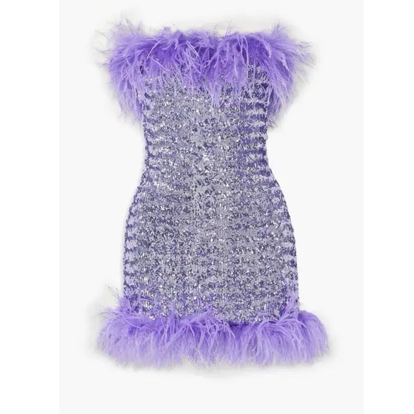 Oseree Dresses & Skirts - Oseree Purple Sequin Mini Dress with Feather Trim